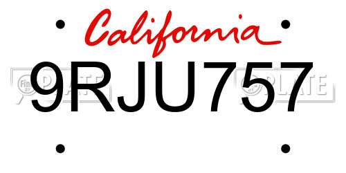 9RJU757 California License Plate