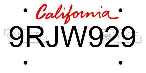 9RJW929 California License Plate