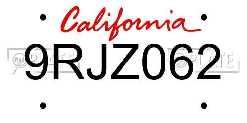 9RJZ062 California License Plate