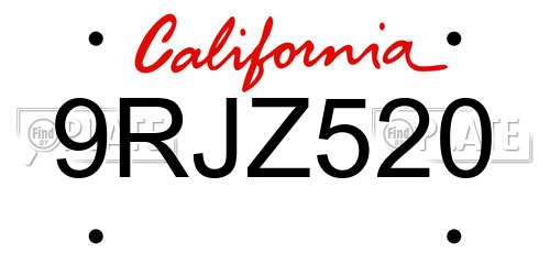 9RJZ520 California License Plate