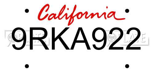 9RKA922 California License Plate