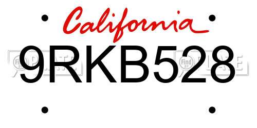 9RKB528 California License Plate