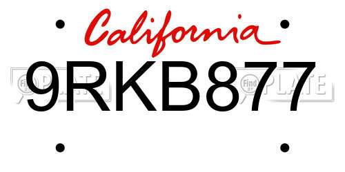 9RKB877 California License Plate