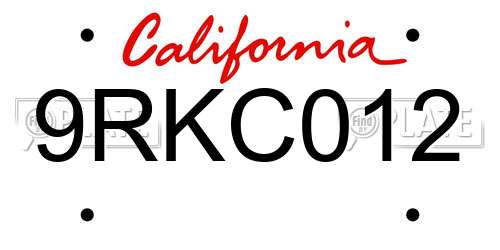 9RKC012 California License Plate