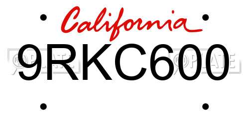 9RKC600 California License Plate
