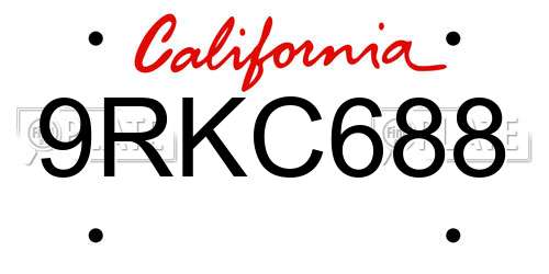9RKC688 California License Plate