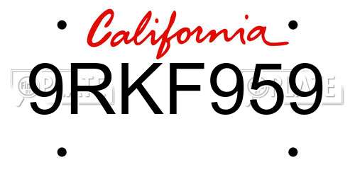 9RKF959 California License Plate
