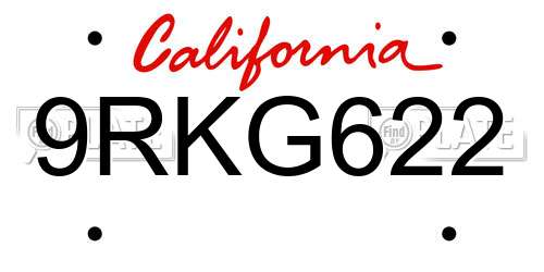 9RKG622 California License Plate