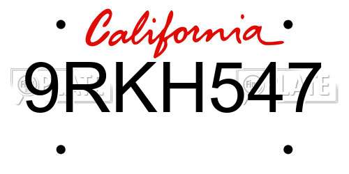 9RKH547 California License Plate