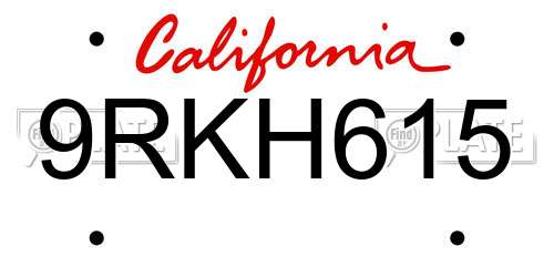 9RKH615 California License Plate