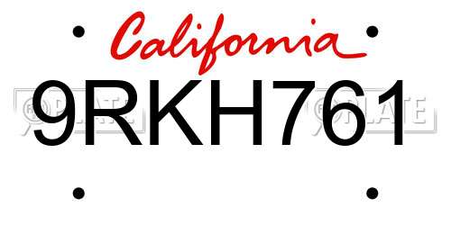 9RKH761 California License Plate