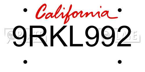 9RKL992 California License Plate