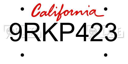 9RKP423 California License Plate