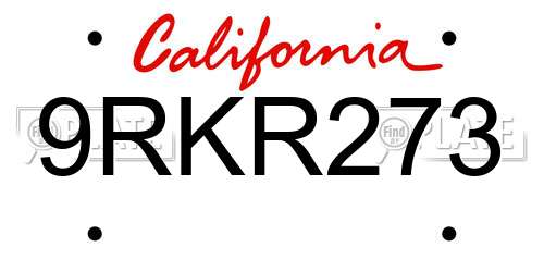 9RKR273 California License Plate