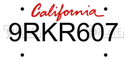 9RKR607 California License Plate