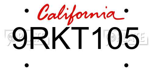 9RKT105 California License Plate