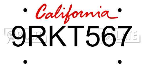 9RKT567 California License Plate