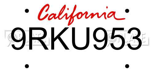 9RKU953 California License Plate