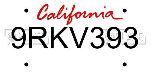 9RKV393 California License Plate
