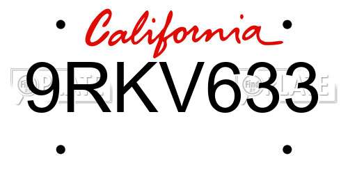 9RKV633 California License Plate