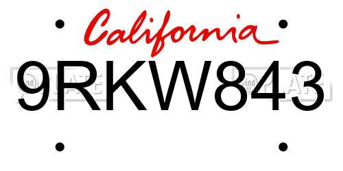 9RKW843 California License Plate