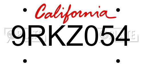 9RKZ054 California License Plate