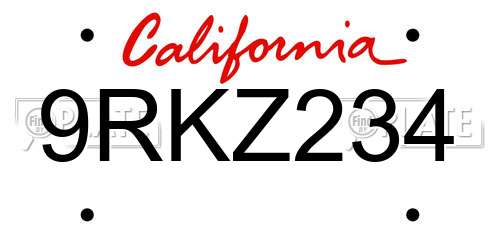9RKZ234 California License Plate