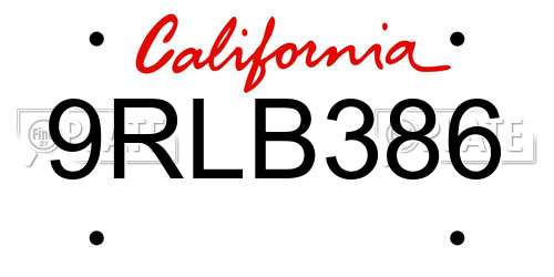 9RLB386 California License Plate