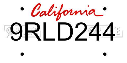 9RLD244 California License Plate