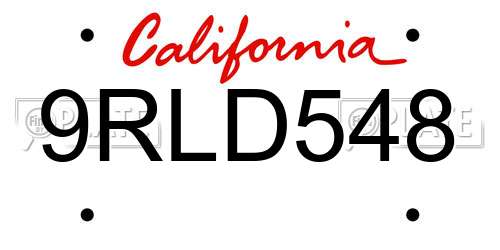 9RLD548 California License Plate