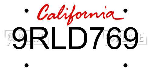 9RLD769 California License Plate
