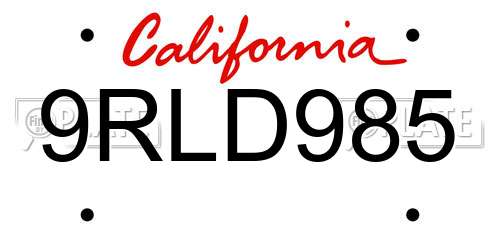 9RLD985 California License Plate