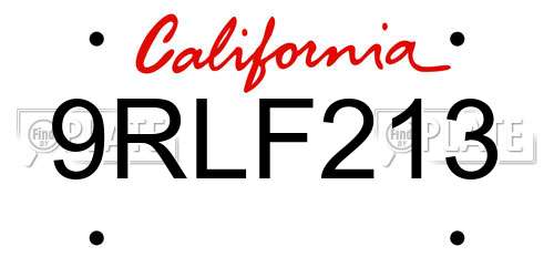9RLF213 California License Plate
