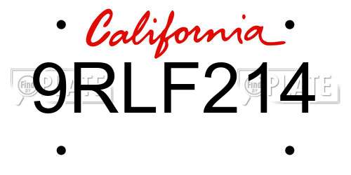 9RLF214 California License Plate