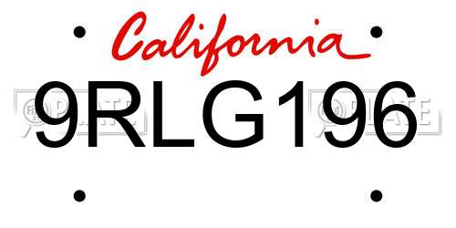 9RLG196 California License Plate