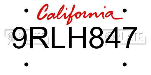 9RLH847 California License Plate