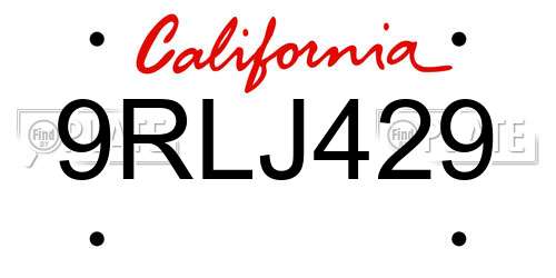 9RLJ429 California License Plate