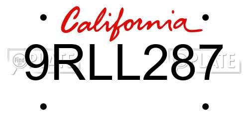 9RLL287 California License Plate