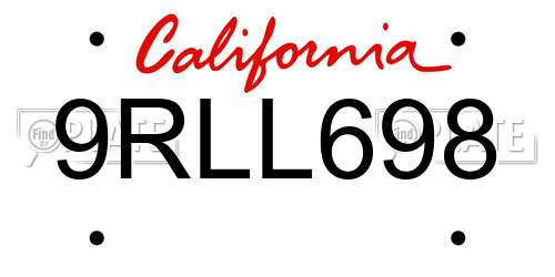 9RLL698 California License Plate