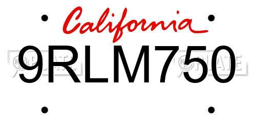 9RLM750 California License Plate