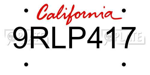 9RLP417 California License Plate
