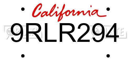 9RLR294 California License Plate
