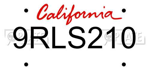 9RLS210 California License Plate
