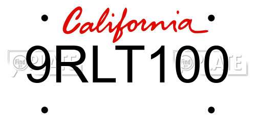 9RLT100 California License Plate
