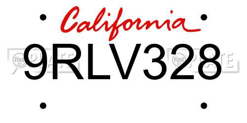 9RLV328 California License Plate