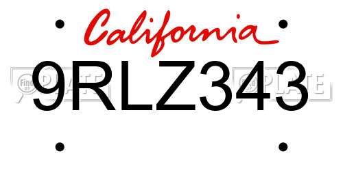9RLZ343 California License Plate