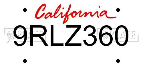 9RLZ360 California License Plate