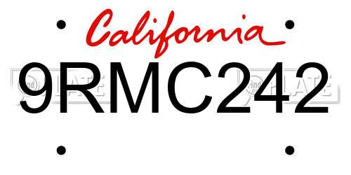 9RMC242 California License Plate