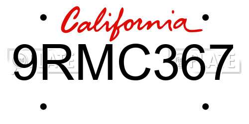 9RMC367 California License Plate