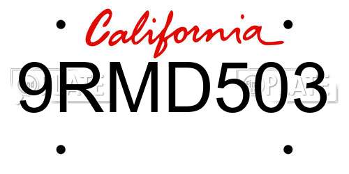 9RMD503 California License Plate